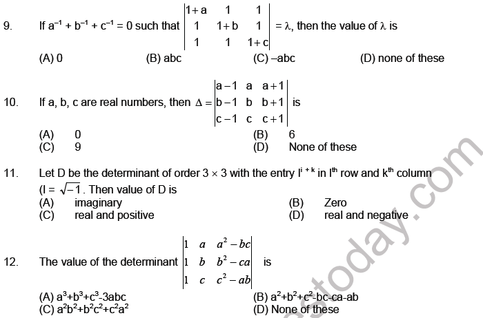 JEE Mathematics Matrices And Determinants MCQs Set A, Multiple Choice ...